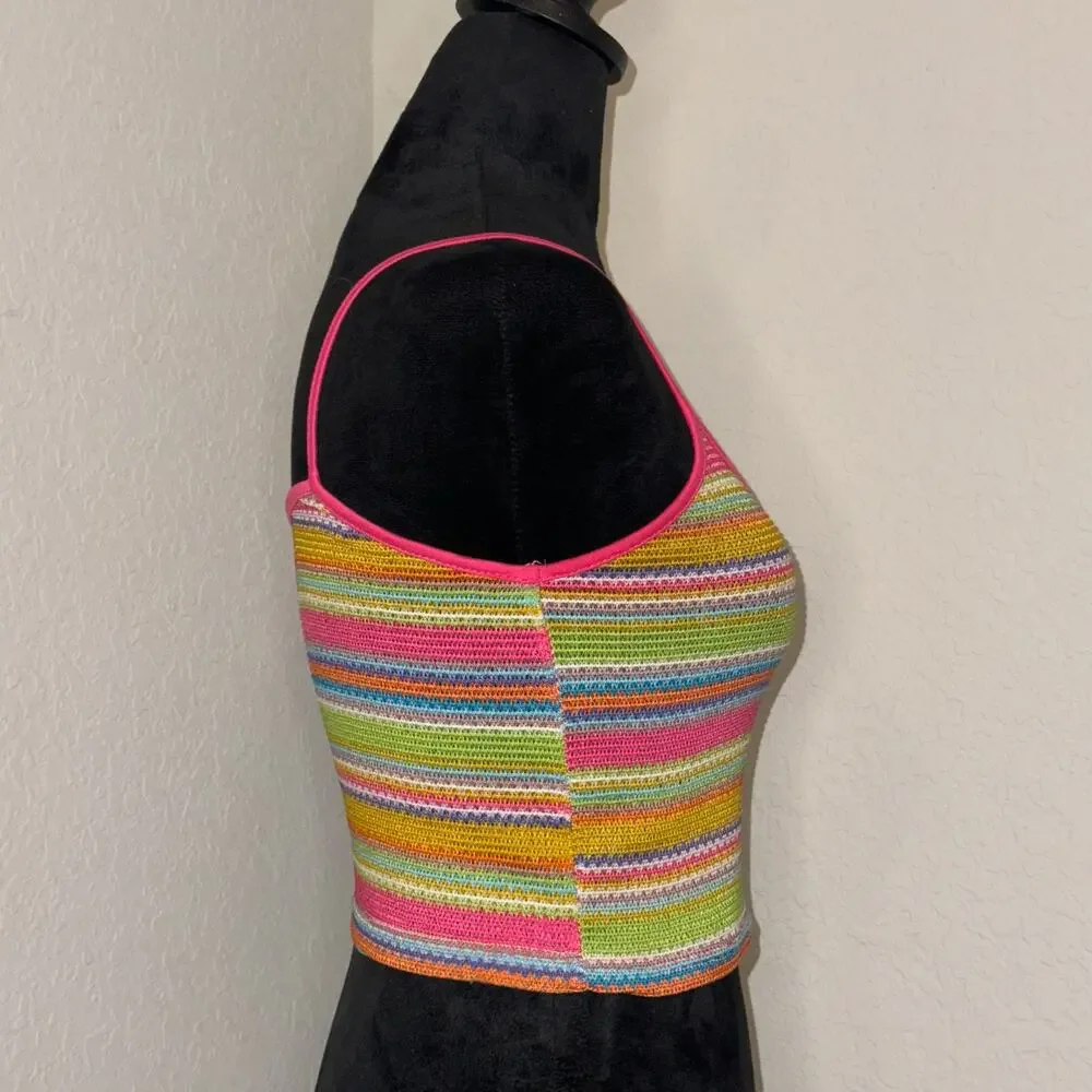 Shein Rainbow Knit Cropped Tank Top Women's Size XS Boho Summer Preppy - Picture 2 of 7